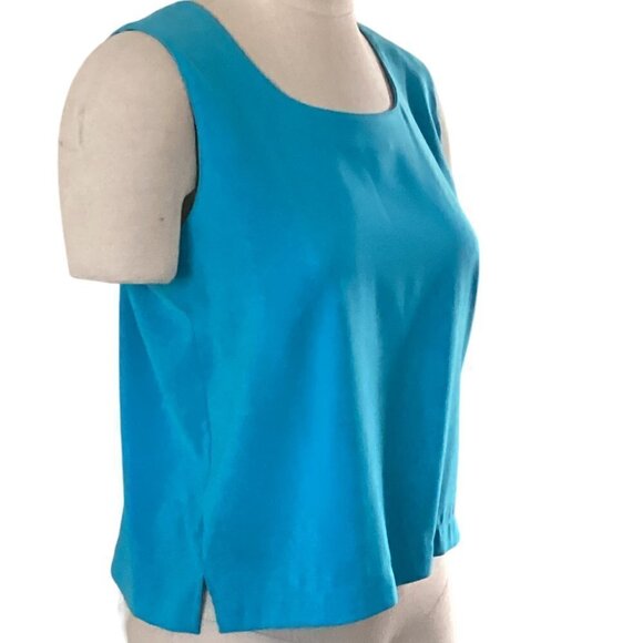VTG 80s Sea Suns Cropped Boxy Tank Top Side Slits Sz XS Turquoise 68N - Picture 2 of 7